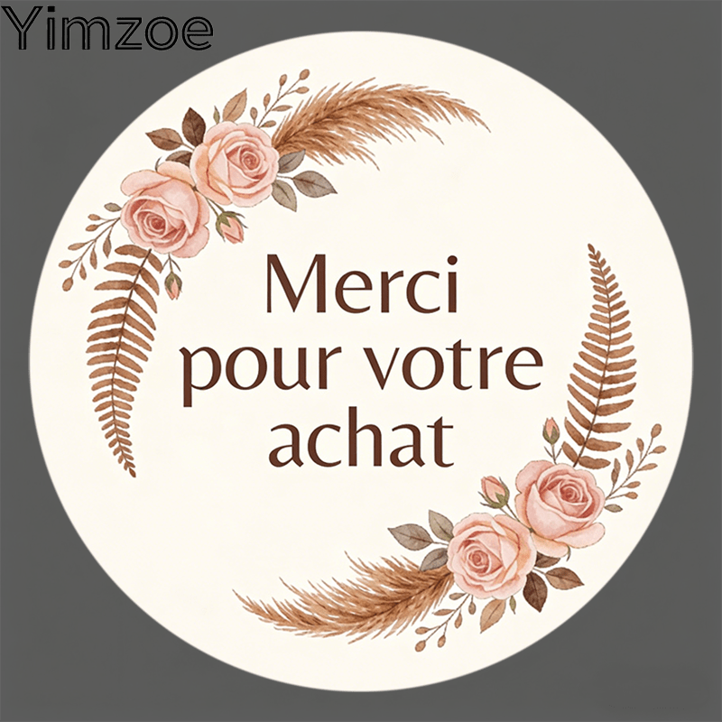 TEMU 96pcs/288pcs Autocollants de Remerciement Français Yimzoe - Roses Aquarelle, Herbe de & Fougères avec " Pour Votre Achat", Idéal pour Décoration