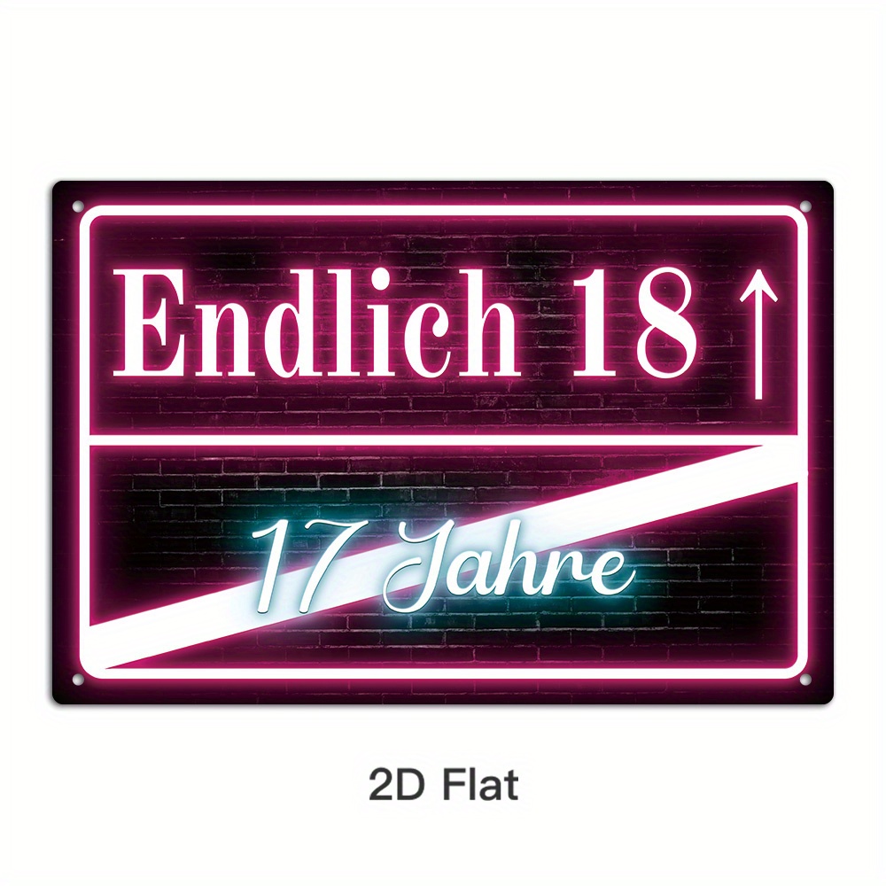 Image of 2d Flat, 2d Flat 1pc German Vintage Metal Tin Sign, 18 ↑ 17 Years Old, Wall Art For Home Room Party, Birthday Gift, 2d Flat
