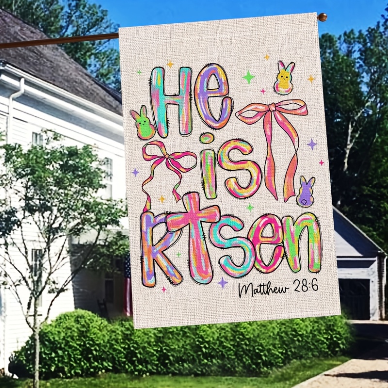 TEMU 2d Flat, 1 Easter Garden Flag " "| 28:6 Easter Cross And Bow, Polyester Flag, 12x18inch, Perfect For Spring, Easter, And Holiday Outdoor