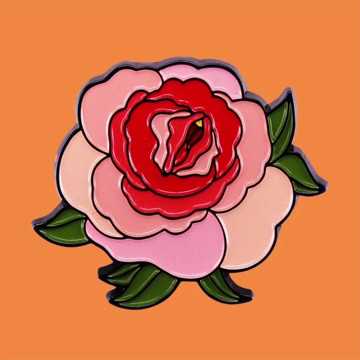 Broche de Rosa 1pc - Distintivo Artístico Florido Vermelho e Rosa com Folhas Verdes, Acessório Metálico de Alta Qualidade para Jaquetas, Bolsas, Chapéus - Presente Elegante para Mulheres