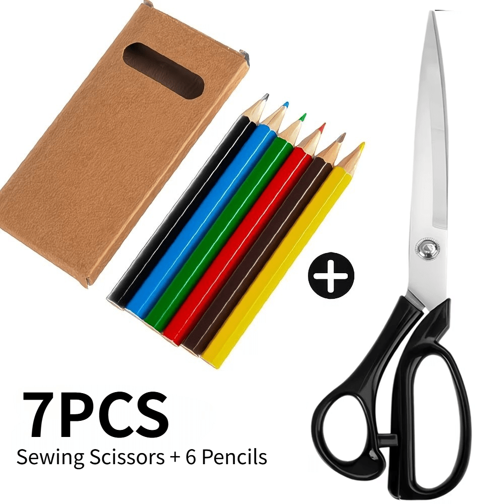 TEMU 7 piezas [Tijeras y 6 lápices] Tijeras de profesionales de 10 pulgadas - Tijeras de corte afiladas de acero inoxidable, adecuadas para , mango