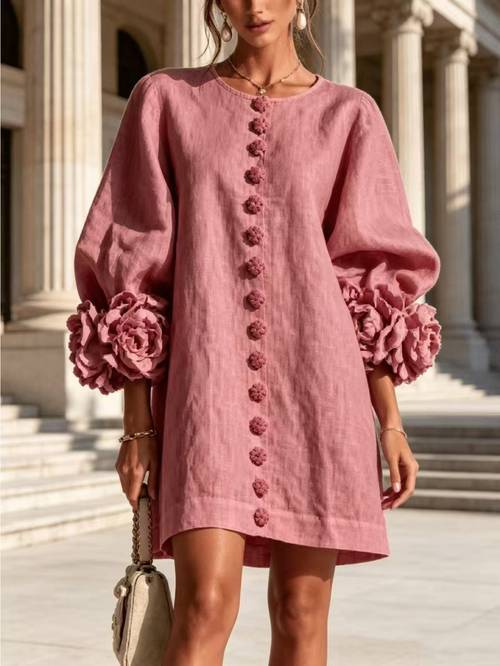 item picture autumn floral lantern sleeve loose dress