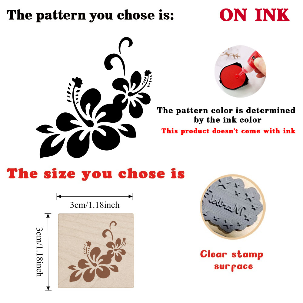 Cool Vine Double Hibiscus Scroll Lace Wooden Rubber Stamp