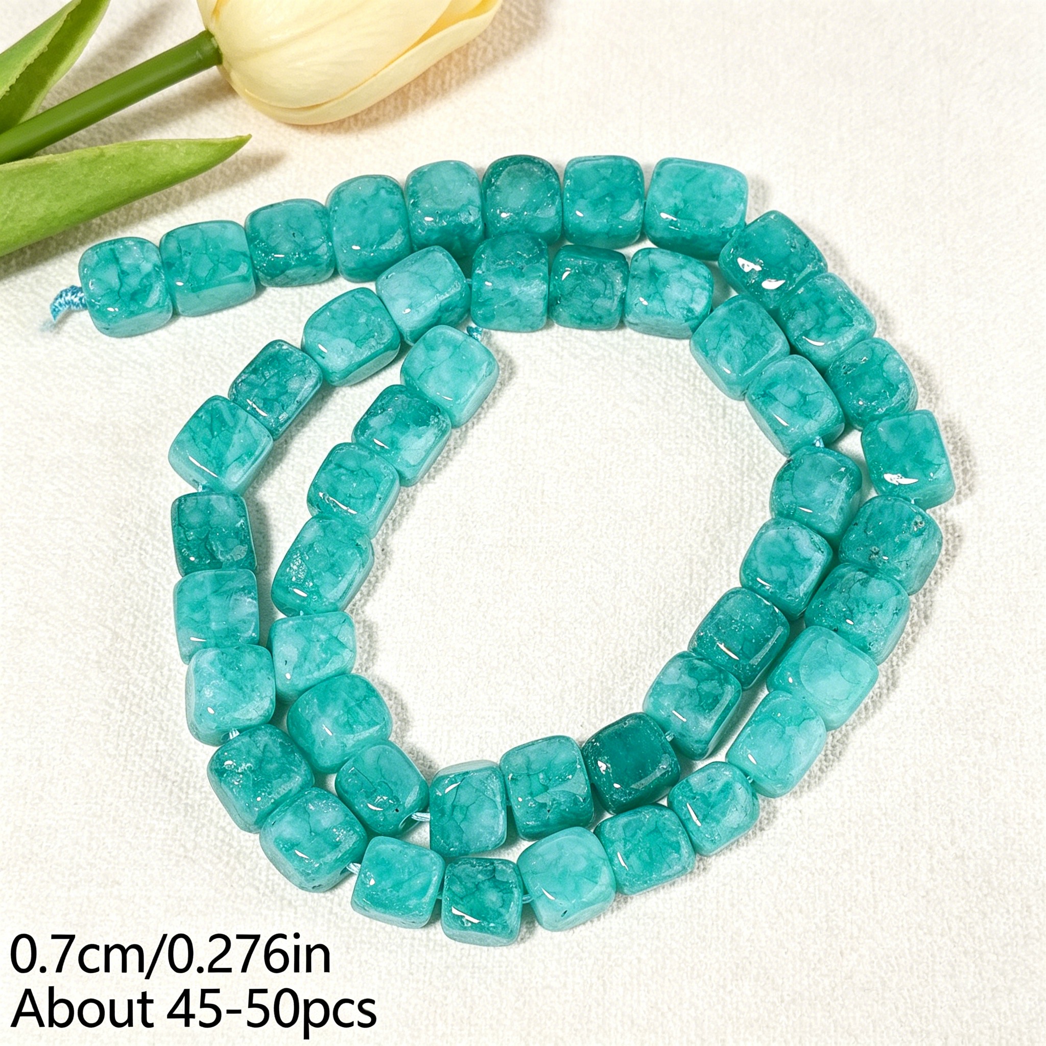 TEMU Perles carrées de calcedonie en naturelle de 7 mm pour la fabrication de bijoux, bracelets , , boucles d'oreilles, cadeaux pour femmes