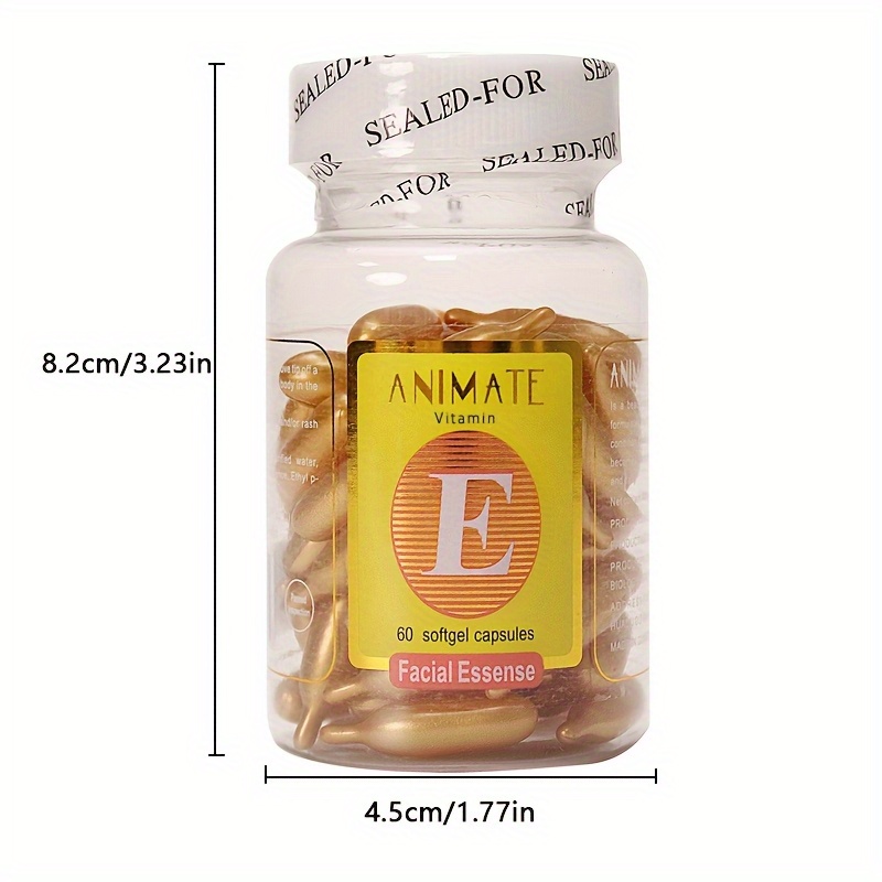 TEMU 60pcs Vitamin E & Glycerin Capsules - Hypoallergenic Facial Oil For All Light Beige Types, Moisturizing & Firming, Deep Hydration, Portable Light Beige Care Capsules For Gentle Nourishment