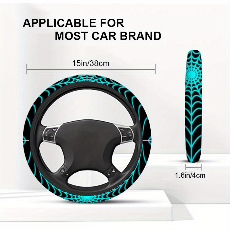 TEMU 1pc, -in-the-dark Web Print Steering Wheel Cover, Steering Wheel Protector, Interior Decoration, Comfortable , Elastic And Easy To Remove,