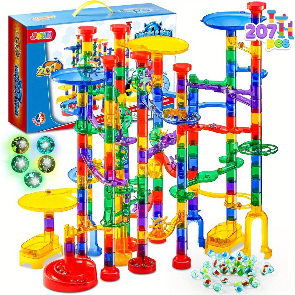 TEMU Glowing For Kids, 207pcs Stem Building Blocks Educational Toy With 60 Glass Marbles 5 Glow In The Dark, Construction Learning Toy Birthday Gift