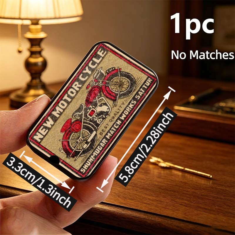 TEMU 1pc New Motorcycle - Retro Pattern Matchbox, Lighter Not Included - Retro Style, Supports Match/coin/small Ornament Storage, Portable And