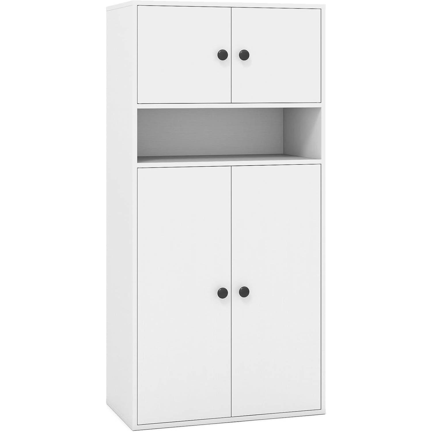 Image of 111cm Tall Children Bookcase With , 4-tier Organizer With Adjustable Shelf, Freestanding Display Cabinet Shelves With 2 Anti-tip Kits For Home Office, Living Room, Bedroom, White