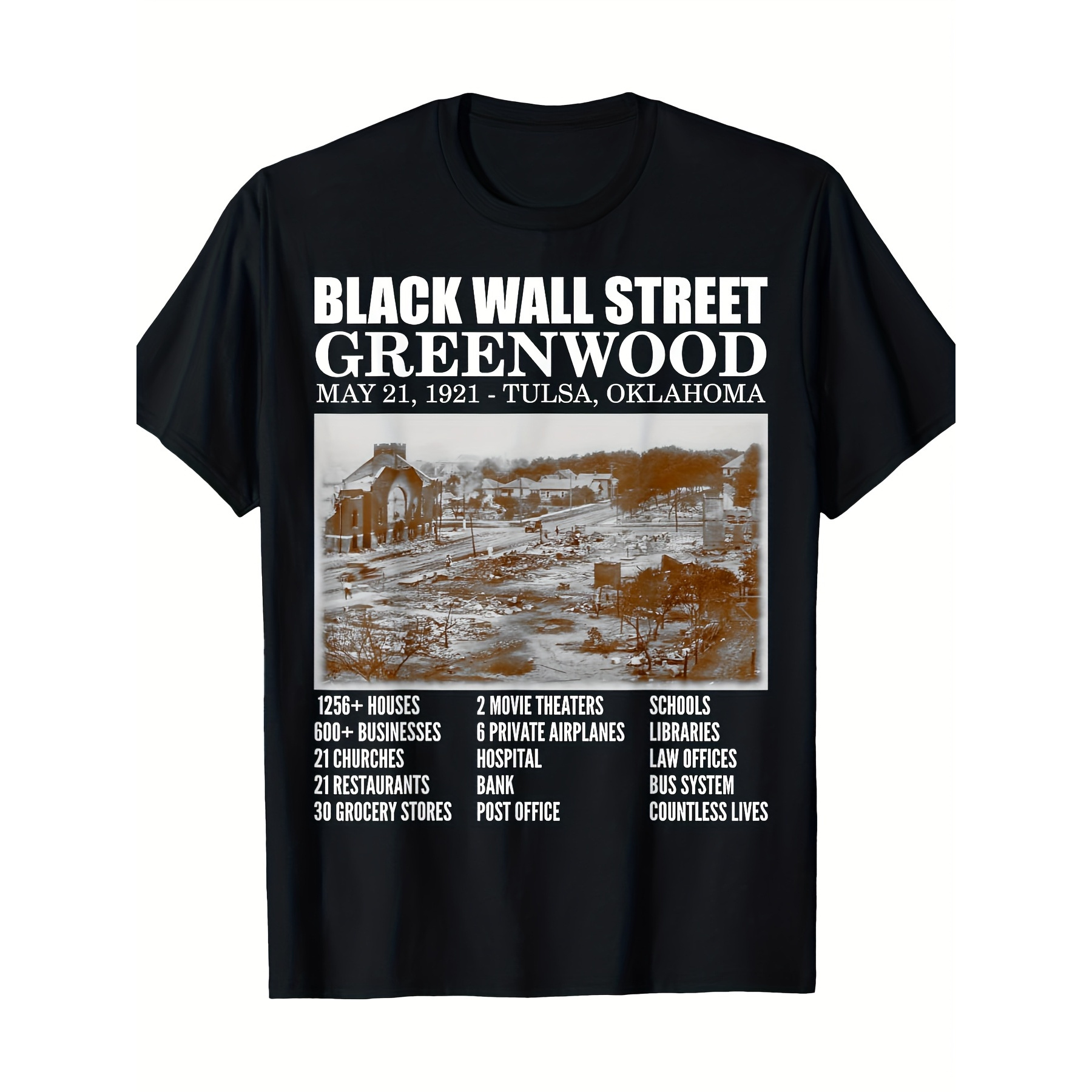 

1pc Black 1921 Commemorative T-shirt- 100% Cotton, Geometric Pattern, Crew Neck, Short Sleeve, Casual Fit, Knit Fabric Tee For Adults