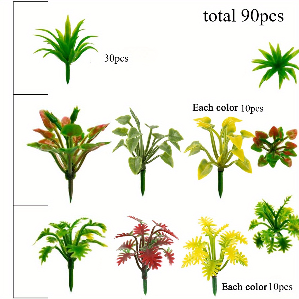 TEMU 90pcs Miniature Colorful Artificial Shrubs Bush Models - Realistic Plastic Plants For Train Railway Scenery, Architecture Landscape, Military