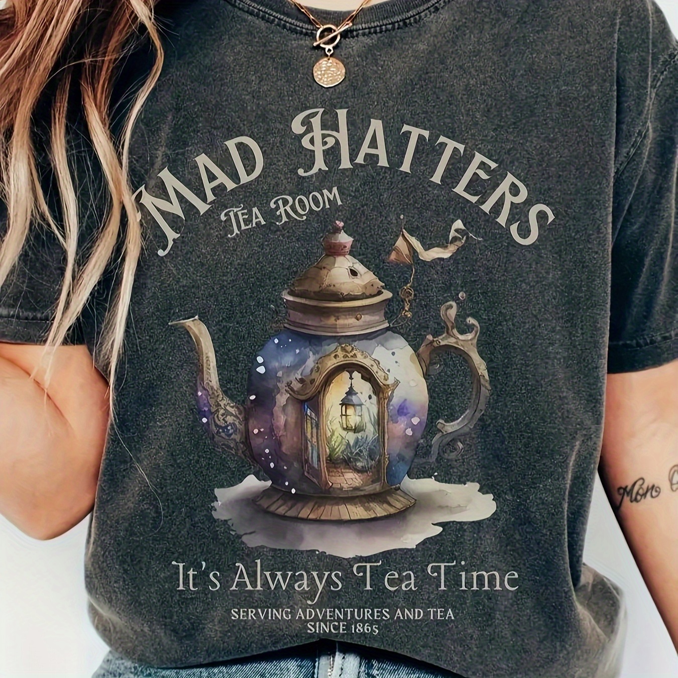 TEMU A Family In A Kettle, Letter Pattern Print Round Neck Casual Sports Short Sleeved T-shirt Fashionable Women's Clothing