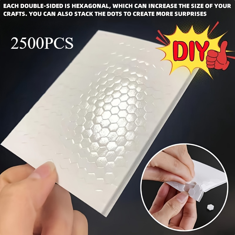E-shop 2500 Stück, 3D Schaumstoff-Doppelseitiges Klebeband mit sechseckiger Dicke, geeignet für Basteln oder Bürobedarf, 10 Blätter, Sechseck 0,25 Zoll