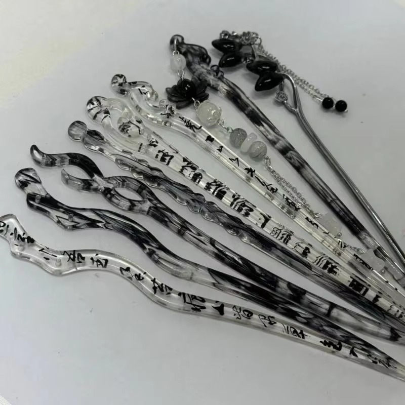 Random 5 New Ink Gray Hairpins, Literary Style Hair Accessories
