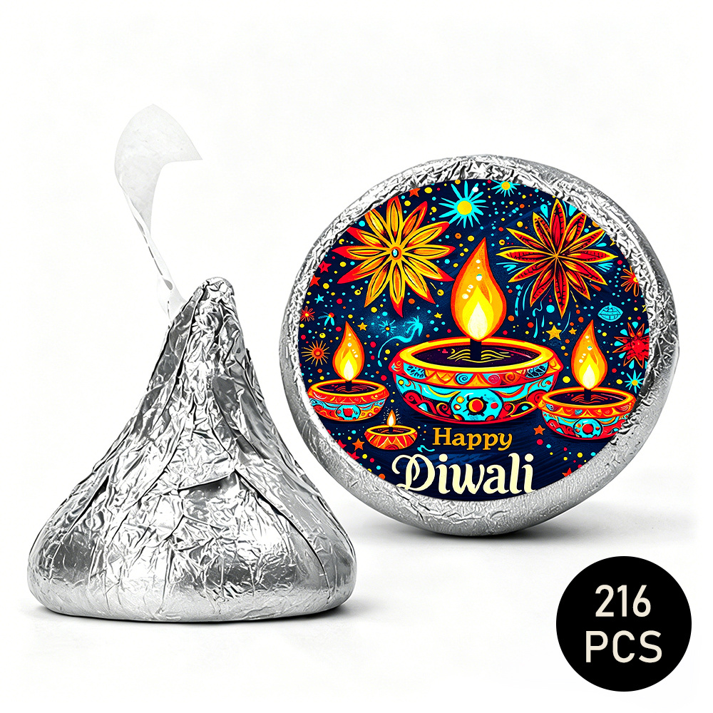 TEMU 216pcs Happy Diwali Round Stickers, Decorative Bowls With Motif In Folk Graffiti Style, For Favors, Bags, Envelopes & Festive Scenes