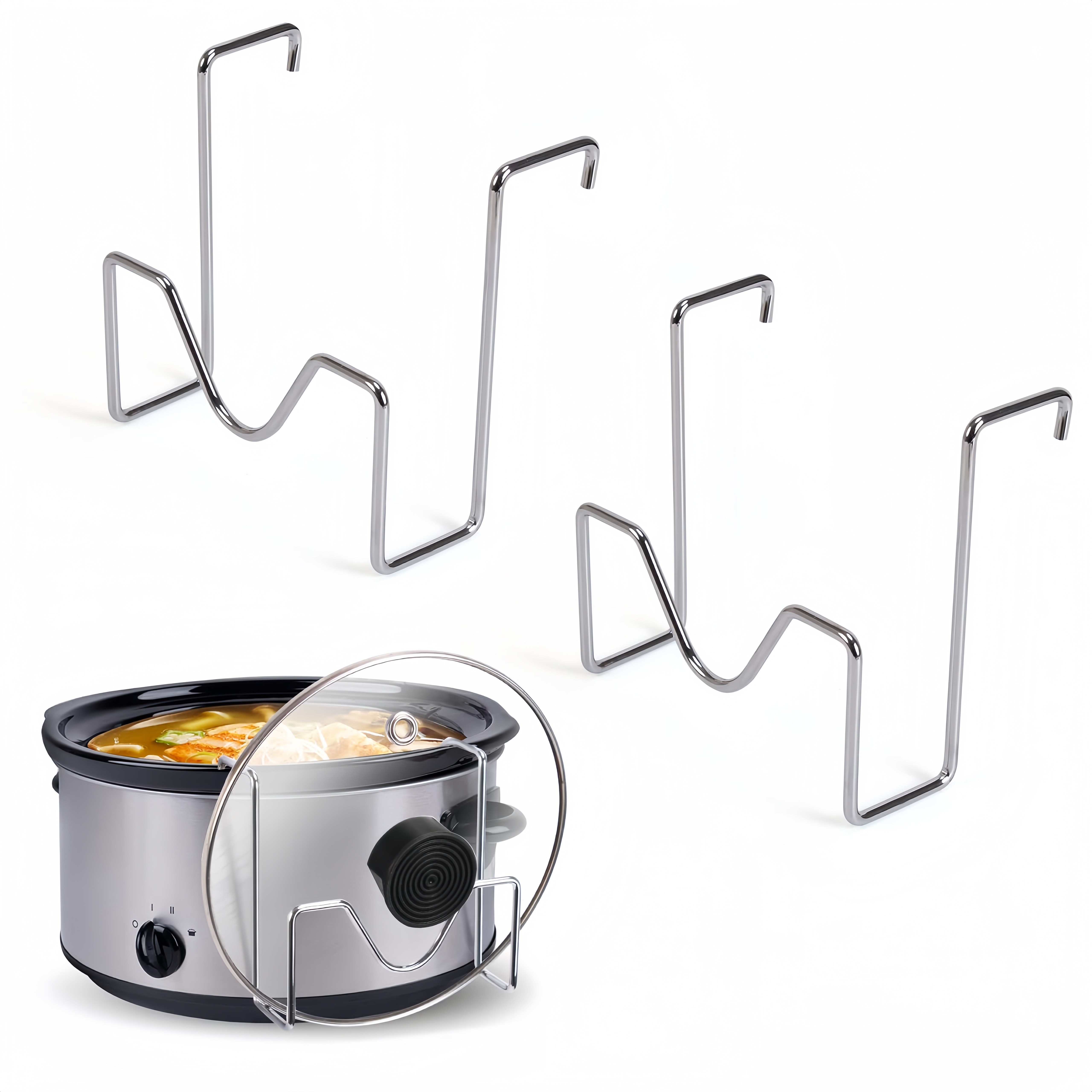 stainless steel pot lid holder slow cooker lid rack lid organizer lid storage space saving countertop non slip and anti tip suitable for   lids kitchen storage essential