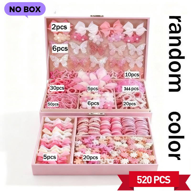 520pcs Women's Pink Glitter Set | Includes Large Bow Hair Clips, Glitter Hair Clips, Star Hair Clips, Five-petal Flower And Daisy Small Claw Clips, Bow Tie Hair Clips, Pink Floral Hair Ties, Hair