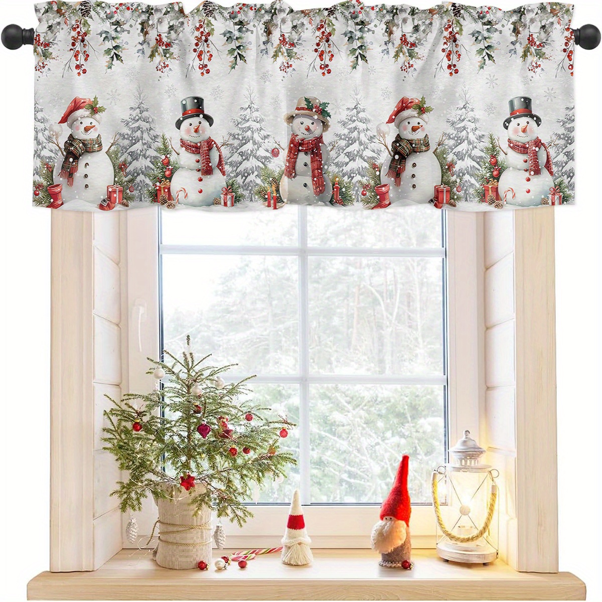E-shop 1 Stück Weihnachtsmann-Vorhangpaneel, --Design, Polyestergewebe, 160-180 g, Vintage-Stil, waschbar, kurze Vorhänge für Schlafzimmer, Wohnzimmer,