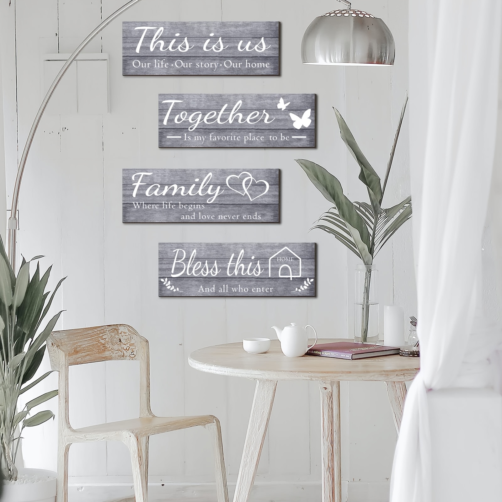 TEMU 4pcs Set Of Wooden Wall Decor Plaques With The " Us, United , This Home," Rustic Farmhouse Wooden Wall Art Decor, Suitable For Living Room,