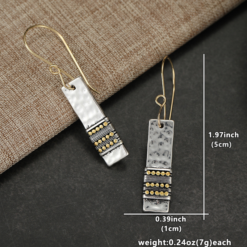 Women's Bohemian Distressed Hammer Pattern Rectangular Earrings