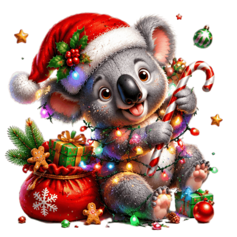 TEMU 2d Flat, 1pc 2d Flat Pattern, Christmas Window Cling Electrostatic Sticker, Window Decal, Glass Decal, Window Applique - Koala Wearing A Santa