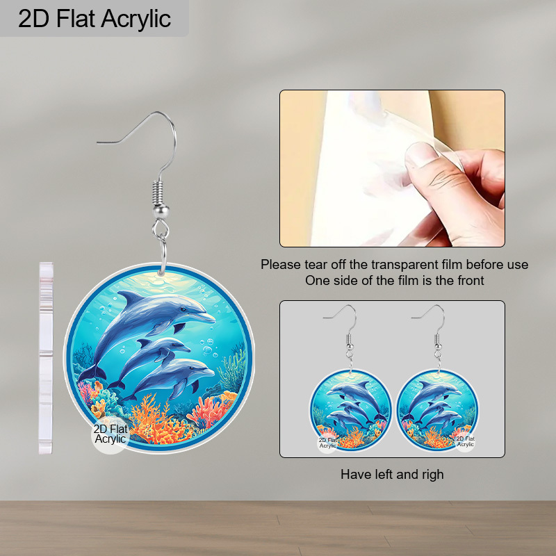 2D Flat Ocean-themed Acrylic Dolphin Pod Earrings, Perfect Vacation Accessories