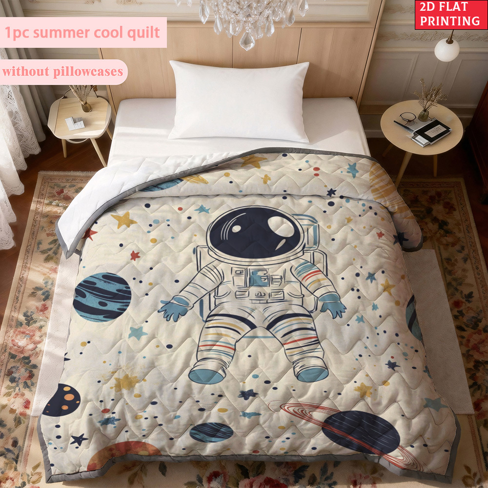 TEMU 2d Flat 1pc Astronaut Space Hd Printed Breathable Summer Cooling Comforter Skin-friendly Thin Blanket Machine Washable, Lightweight Conditioner