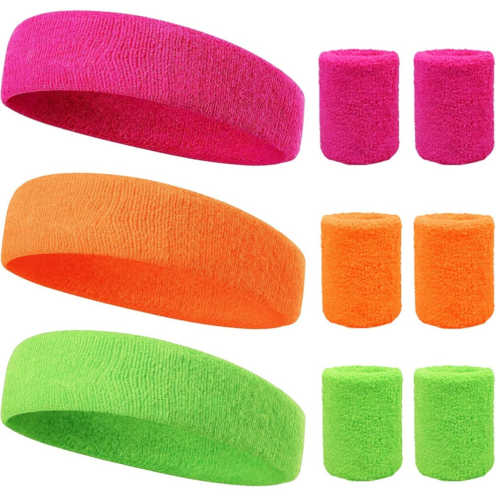 

Cotton Set - 70s & 80s Retro Headbands And Wristbands For Gym, Yoga, Parties & Carnivals