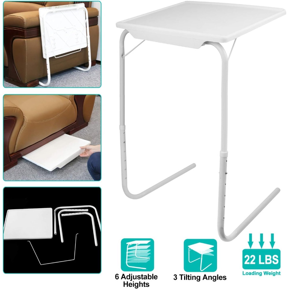 Adjustable Folding Laptop Table With Book Stand, Cup Holder & Tablet Slot - Portable Desk Suitable For Couch, Bed, Sofa, Carrying - 6 Height Settings & 3 , Compact For Office, Reading, Working, No