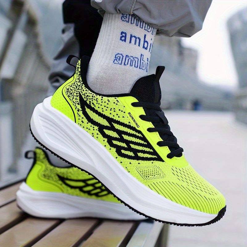 mens lightweight breathable casual sneakers neon green black