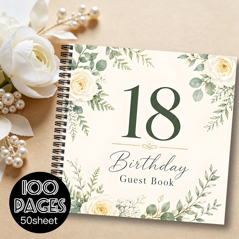 TEMU 'or carré pour 18e anniversaire, 1 pièce, livre de décoratif aquarelle et eucalyptus vert, cadeau idéal pour et , carnet de messages adapté aux