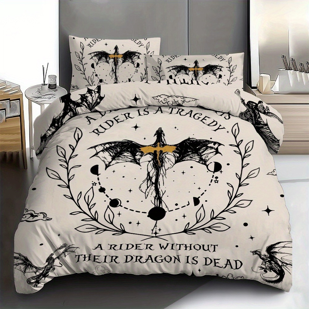 

3pcs Dragon And Rider Themed Bedding Set, Soft Polyester Duvet Cover And Pillowcases, Contemporary Style, Machine Washable, For Bedroom And , Ideal Gift For Family, Friends, And Adventure Enthusiasts