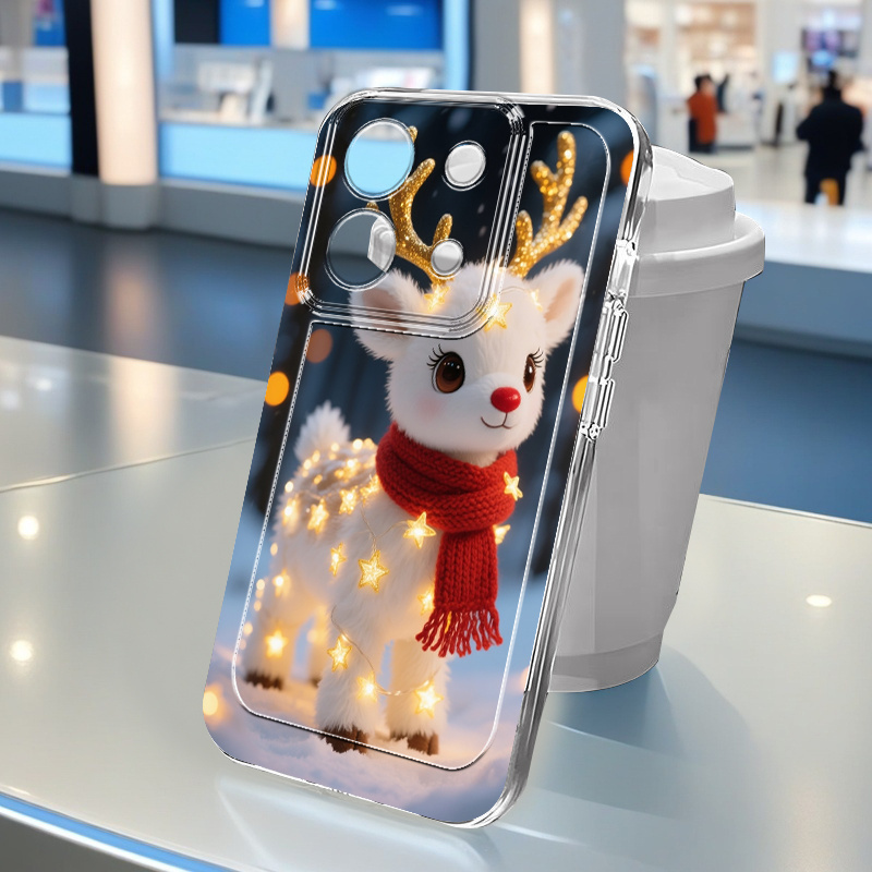 TEMU Phone Case: 2d Flat Flashing Light Reindeer Christmas Cozy Phone Case, Suitable For Redmi 10 12c 13 14c + A3 Note 8 11s 12 13 14pro+ Xiaomi 10t