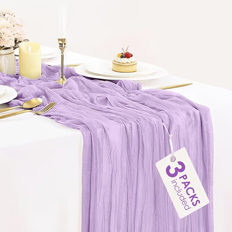 TEMU 3pcs Set Of Lavender Purple Twill Table Runners, 106in X 15.7in Polyester Table Runners, Twill Pleated Tablecloth, Chair Back Cloth, Decorative