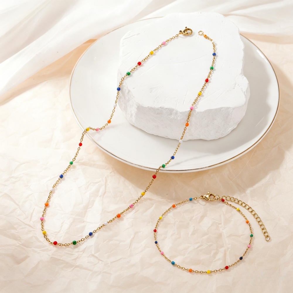 2pc Colorful Beaded Necklace and Bracelet Set