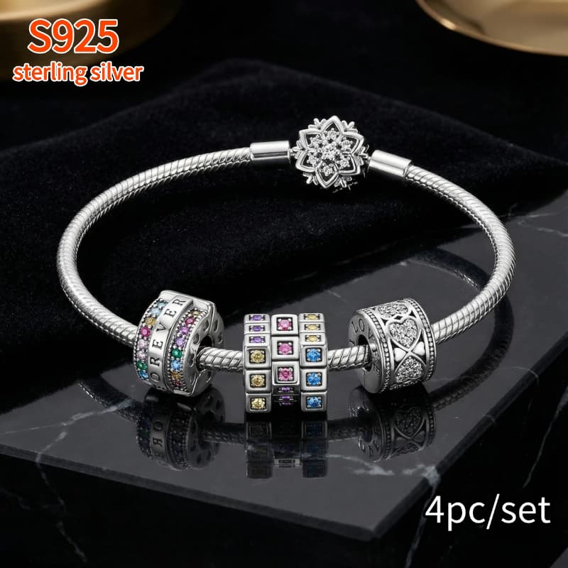 Image of 4 Colorful Zirconia Charm Beads Made Of 925 Sterling Silver, Perfect For Bracelets And Necklaces, Ideal As Gifts For Engagements Or Birthdays