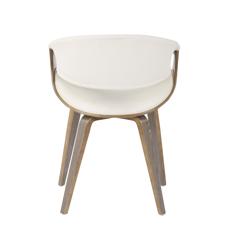 Mid-Century Modern Dining/Accent Chair in Light Grey And White Faux Leather