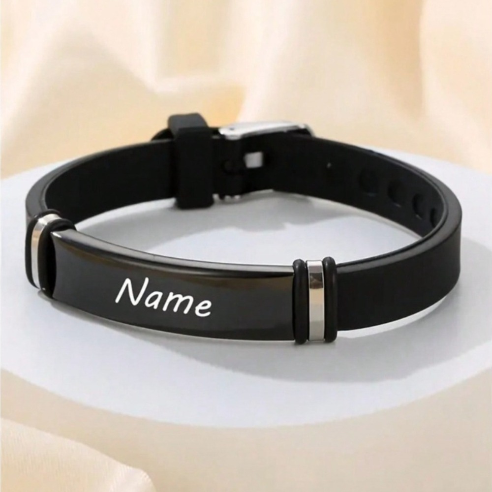 TEMU Custom Engraved Bracelet, Boys' Personalized Silicone Strap, Adjustable Bracelet, Birthday Gift Back-to-school Gift, Boys And Girls Valentine's