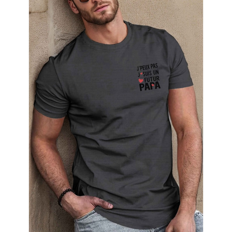 

T-Shirt Polyester Bleu " Papa" pour Hommes - Tee-shirt Décontracté à Manches Courtes avec Imprimé "Je ne pas, je vais papa", Col Rond, Tenue d'Été, Lavable en Machine