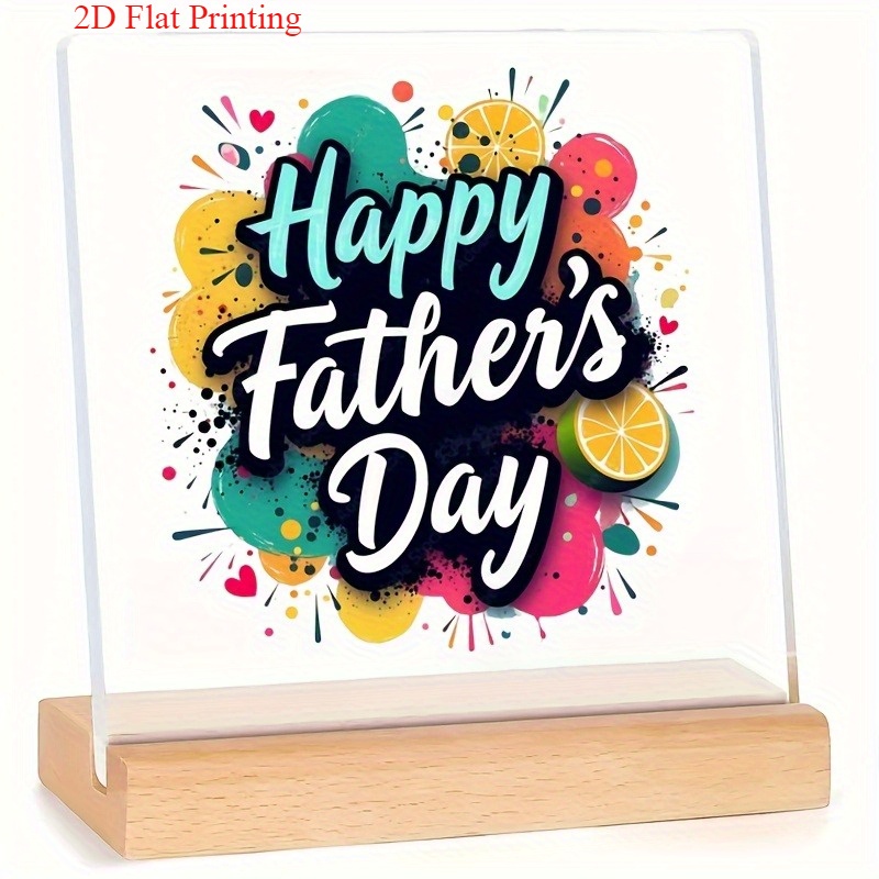 TEMU 2d Flat Acrylic Printing; 1pc With Wooden Base - Happy Father's Day - No Power Required - Suitable For Bedroom Living Room Desktop Display, As