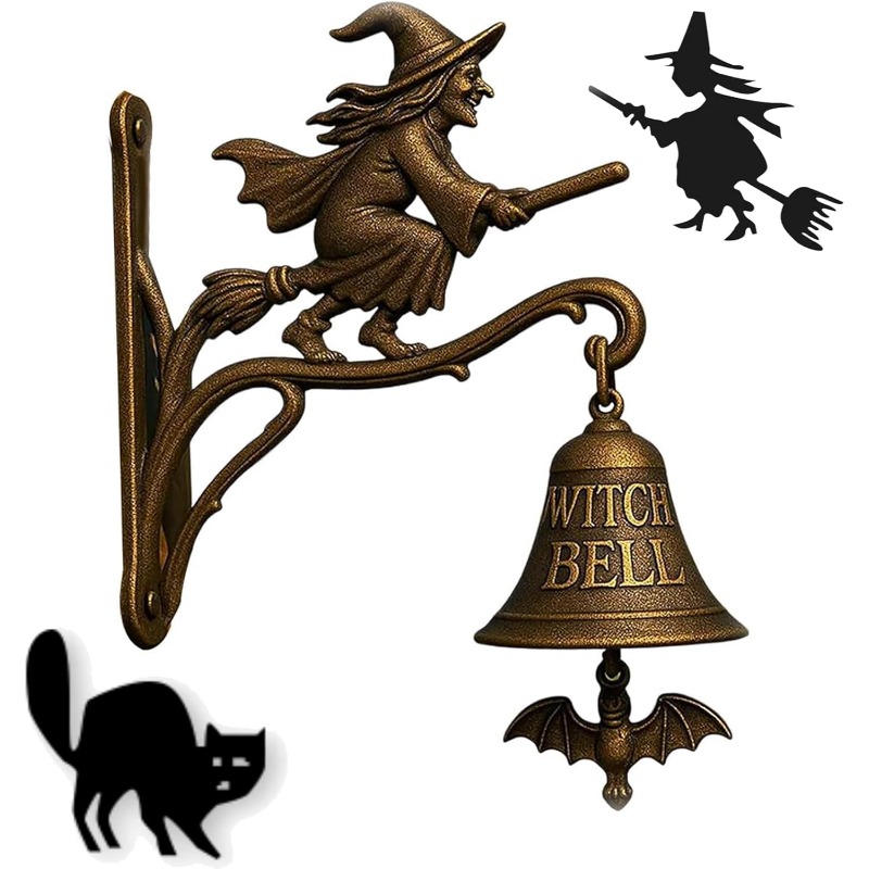 E-shop Halloween Vintage Hexen-Türklingel Halloween Türhänger Glocke mit Hexe Outdoor Dekorative Glocke Gothic Hexen-Deko Geschenk