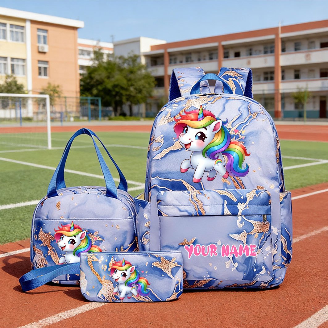 TEMU Personalized Customized Name Backpack Set, Cartoon Cute Unicorn Print Backpack, Lunch Bag, Pencil Case, Back-to-school Gifts, Birthday