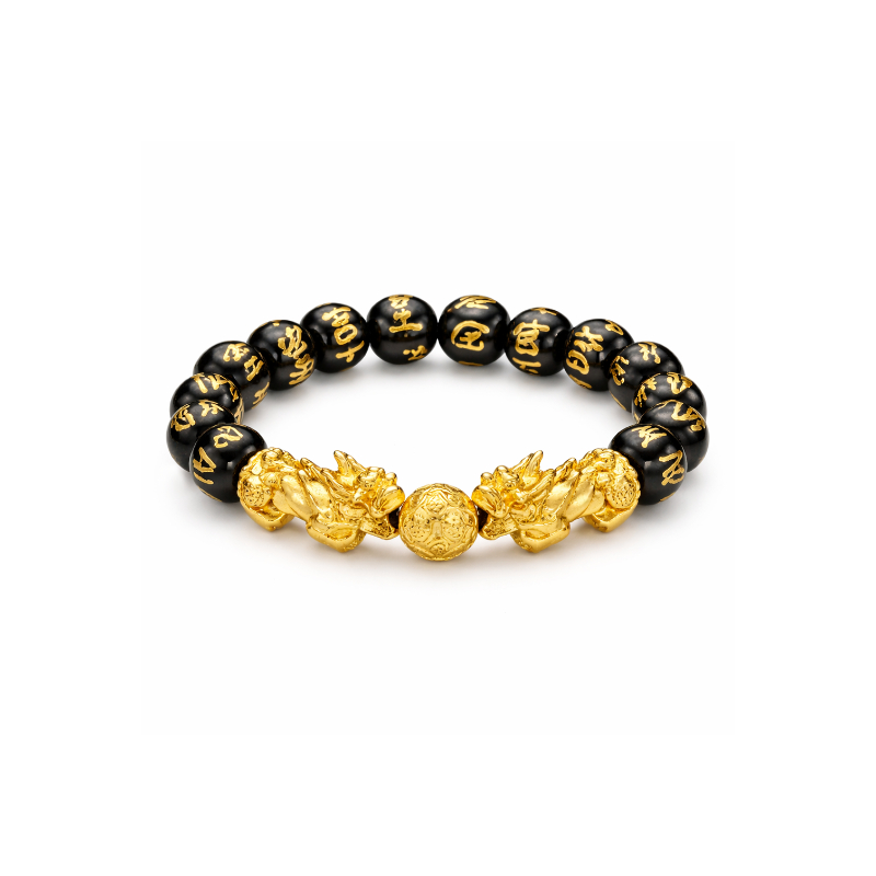 TEMU Obsidian Pi Xiu Shui Bracelet 18k Golden Plated Golden-plated Suitable For , Adjustable Beaded Wealth For , Good Luck Talisman, Birthstone Gift