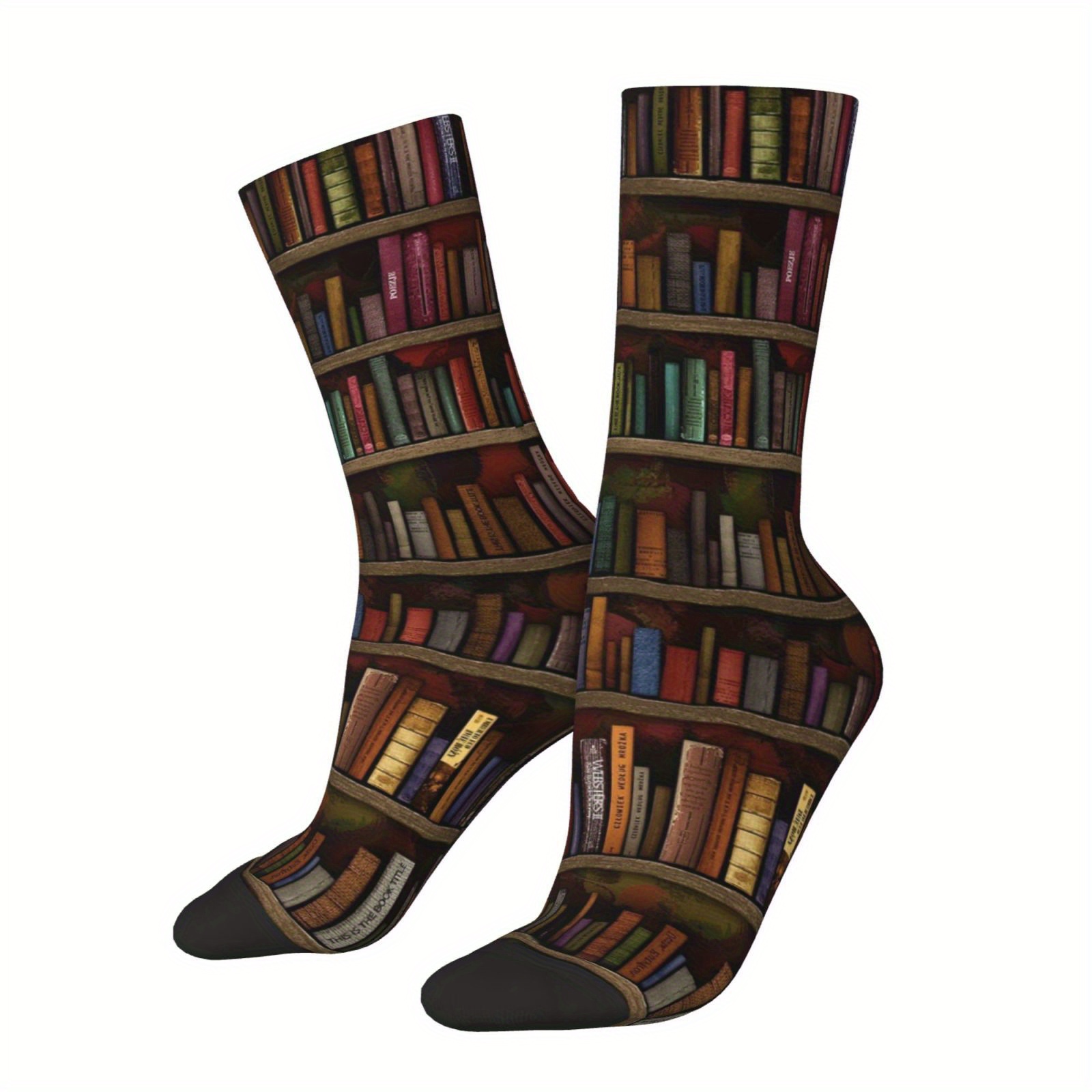 3d   calf socks with colorful book spine patterns and vintage bookish   0