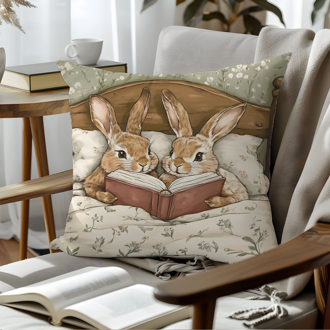 

1pc Easter Cartoon Rabbit Single-sided Printed Throw Pillow Sofa Cover - Throw Pillow Cover 45*45cm