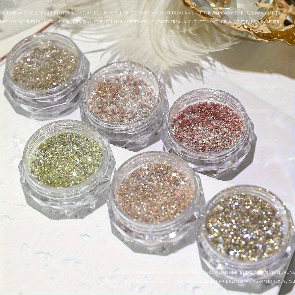 TEMU 6 Bottles Of Colorful Nail Glitter, Glitter Diamond Pieces, Mermaid Glitter, Chameleon Glitter Nail Pieces, Nail Cloud Brocade Glitter, Friction