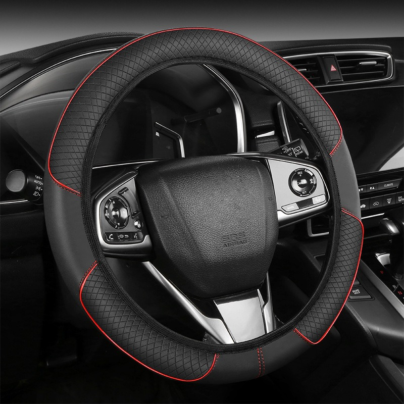 TEMU 15-inch Car Rhombus Embossed Pu Leather Steering Wheel Cover Without
