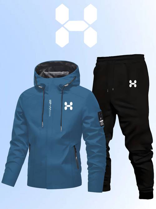 hooded autumn winter new mens office casual versatile outdoor sports set jacket trousers