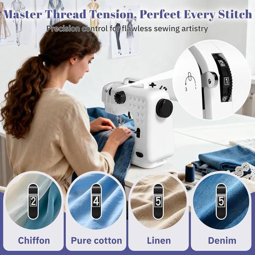 1 multifunctional portable sewing machine for beginners with 12 stitches and lighting including expansion board basic additions 42pcs sewing additions 172pcs sewing additions power adapter and pedal control sewing max suit