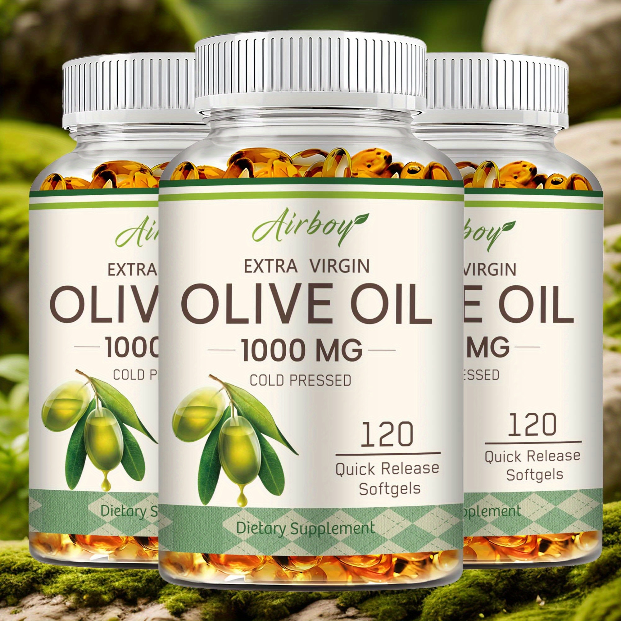 Extra Virgin Olive Oil Capsules with Omega-9, Omega-6, and Palmitic Acid for Cardiovascular Health – 120 Count, Available in One or Two Bott